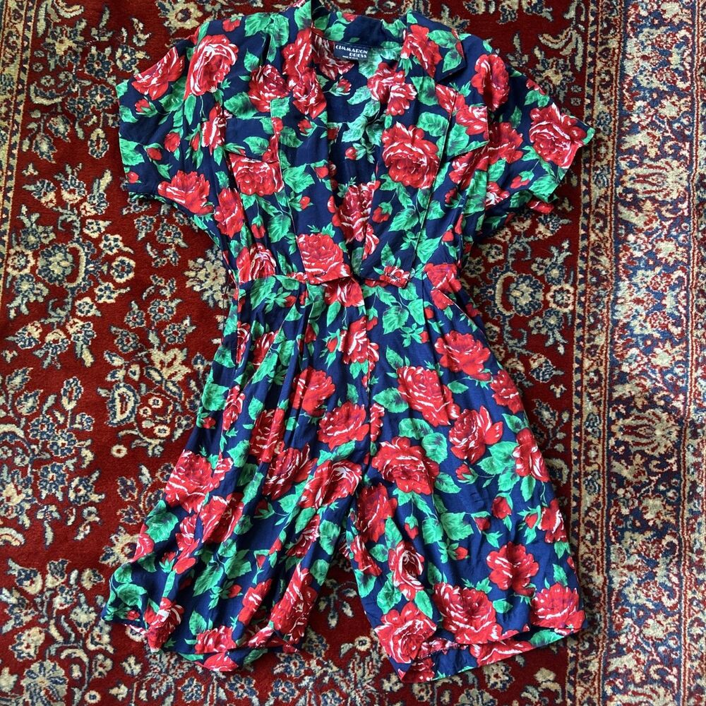CIMMARON Vintage 80s Shorts Romper Floral Vibrant Floral Vintage Pockets